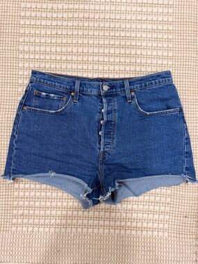 Levi's Dark Blue High-Rise Button-Fly Denim Shorts